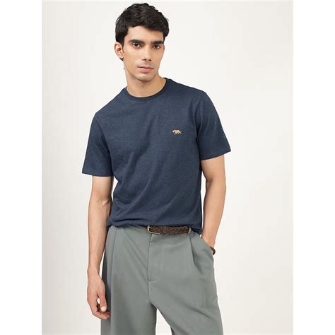 Buy Andamen Regular Fit Casual Mens Navy Melange Round T-Shirt Online