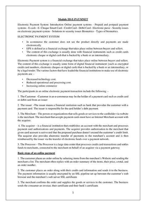 E COM Module 1 - E commerce - Module III-E-PAYMNET Electronic Payment ...