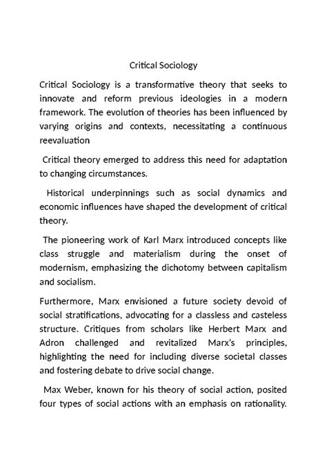 Critical Sociology: The Evolution and Impact of Critical Theory - Studocu