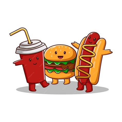 Premium Vector | Cute Burger Soft Drink And Hot Dog Cartoon Vector Icon ...