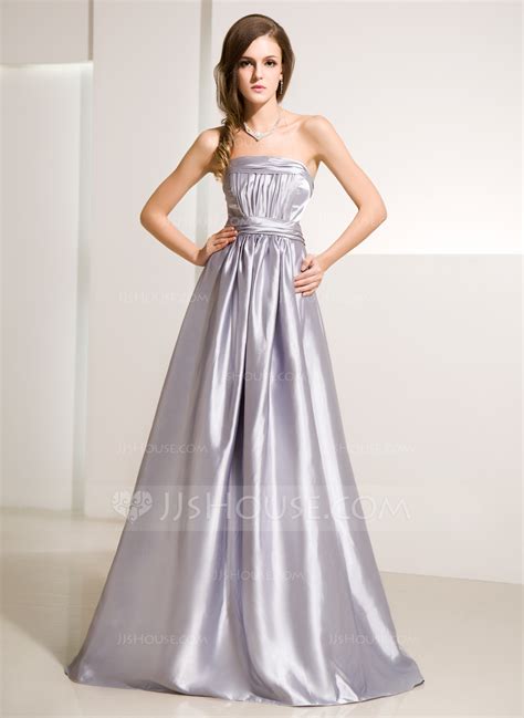A-Line/Princess Strapless Floor-Length Charmeuse Evening Dress With ...