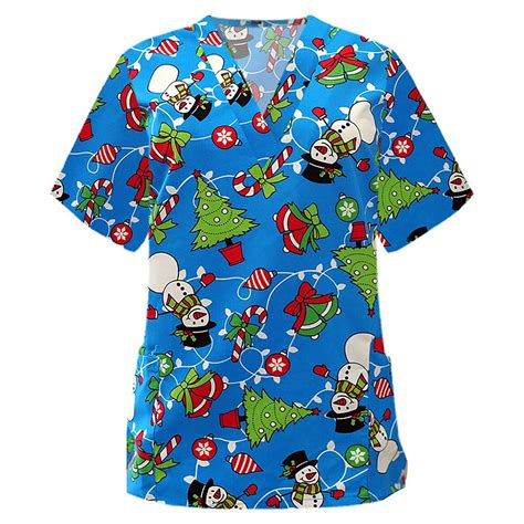 Susanny Christmas Plus Size Scrubs Women Xmas Snowman Printed V Neck ...