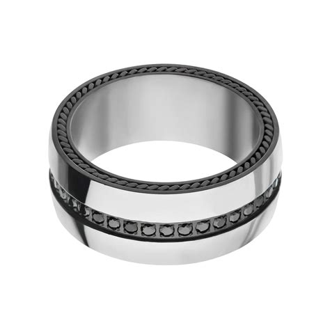 Silver Tone Stainless Steel High Polished Black CZ Band Ring - INOX ...