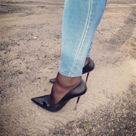 Nicole Posing In Jeans High Heels And Nylon Stockings