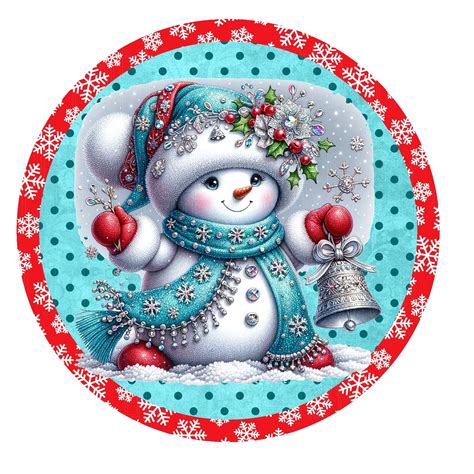 Snowman Teal and Red Wreath Sign, Metal Wreath Sign, Round Signs ...