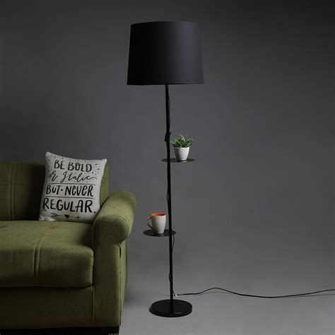 Buy Supphire I Contemporary Wooden Floor Lamp with Table I Cotton Shade ...