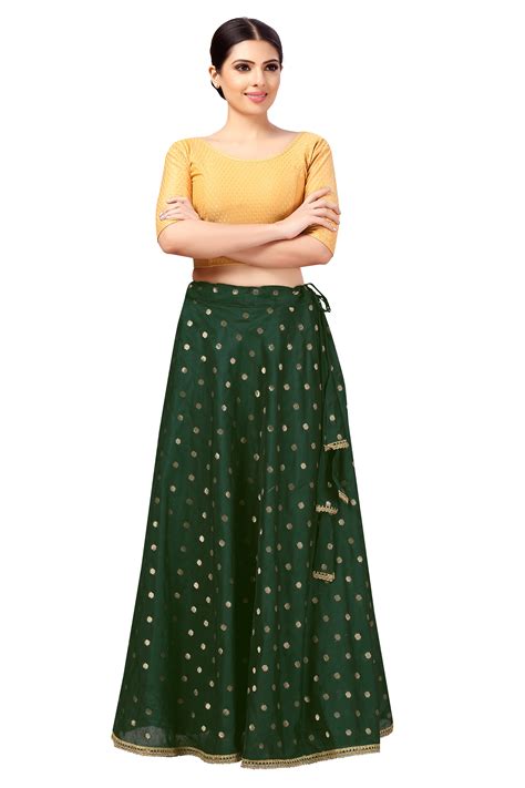 Women's Polyester Chanderi Silk Long Skirt Lehenga (2646 - Bottle Gree ...