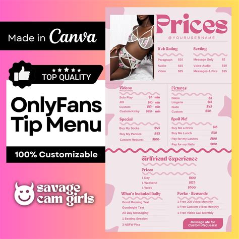 Onlyfans Tip Menu Template for Onlyfans Creators With Girlfriend Experience Onlyfans Guide for ...