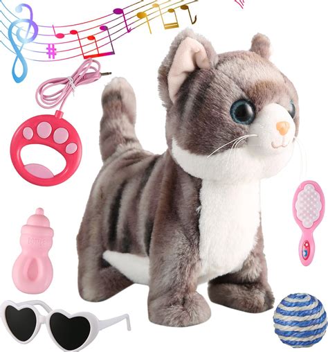 Amazon.com: Gray Walking Cat Set Singing That Purrs and Meows Animated ...