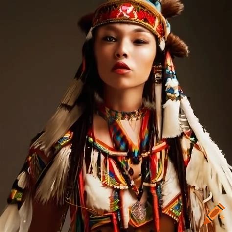 A woman wearing traditional native american clothing on Craiyon