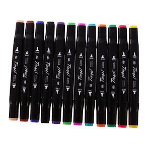 12 Colors Dual Tip Art Marker Pens Art Drawing Sketch Coloring ...