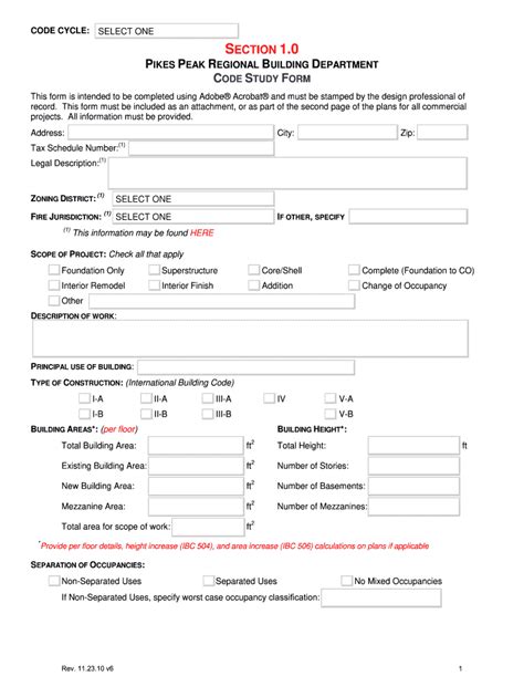 2010 Pikes Peak Code Study Form - Blank Fillable Template | Fill Out ...