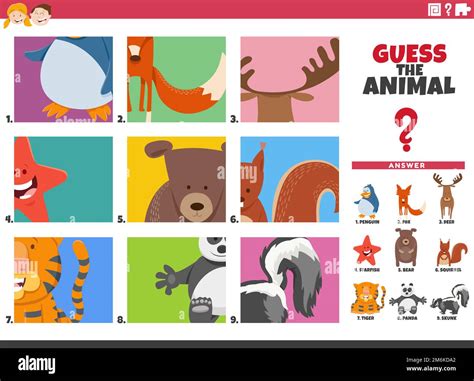 Guess cartoon animal characters educational game for children Stock ...