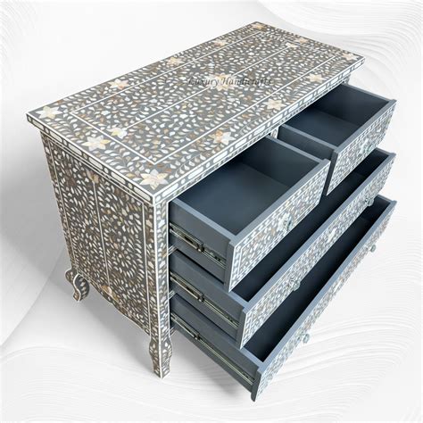 Grace Mother of Pearl Inlay 4 Drawer Dresser Grey – Luxury Handicrafts