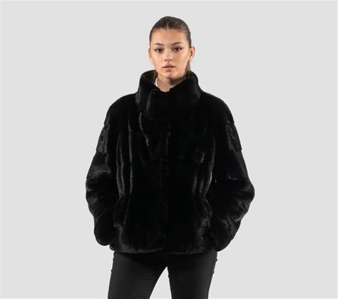 Horizontal Layer Black Velvet Mink Fur Jacket- 100% Real Fur - Horizontal Layers