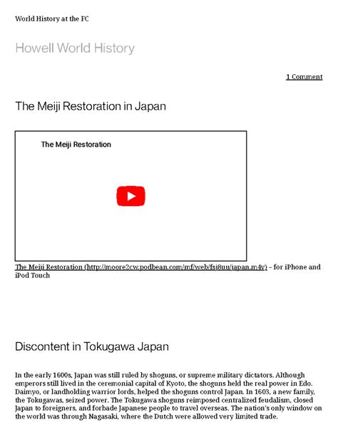 The Meiji Restoration in Japan Howell World History - World History at ...