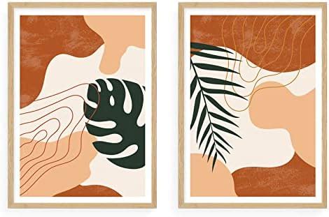 Set of 2 Brown Paintings Modern Art Wall Decor Framed Paintings for ...