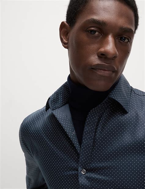 Buy Slim Fit Non Iron Pure Cotton Ditsy Print Shirt at Marks & Spencer