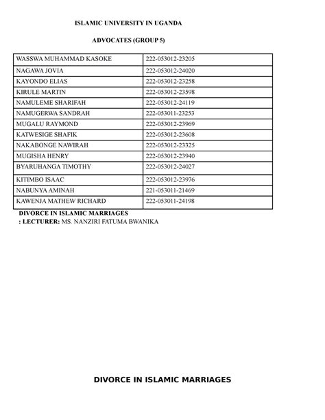 Divorce IN Islamic Marriages - ISLAMIC UNIVERSITY IN UGANDA ADVOCATES ...