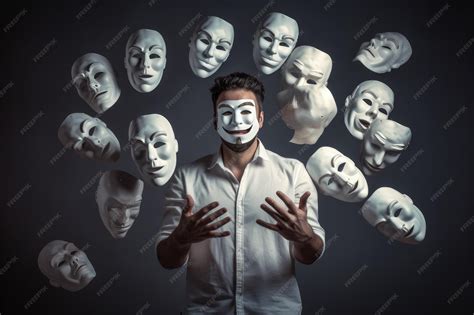 Premium Photo | Fake emotion play a role concept Character holds masks ...