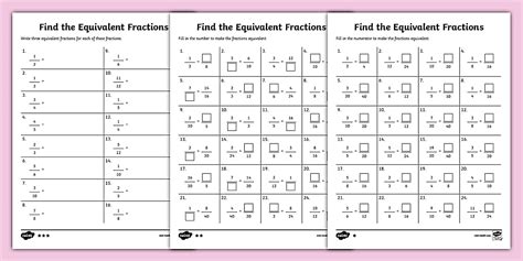 Equivalent Fractions Differentiated Worksheet Pack for 3-5