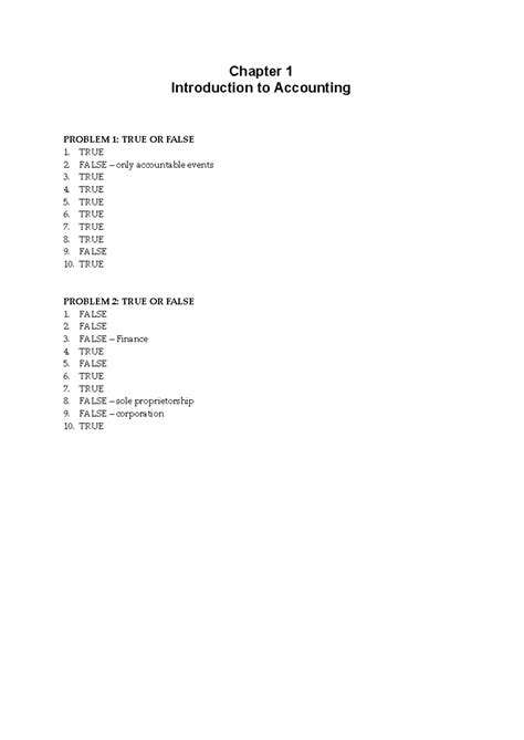 Chapter 1: Intro to Accounting - True/False & MCQs Analysis - Studocu