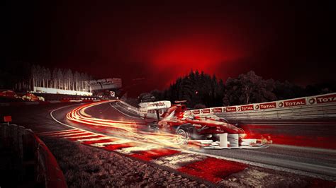 Wallpaper : night, car, red, vehicle, artwork, long exposure, evening, Formula 1, stadium ...