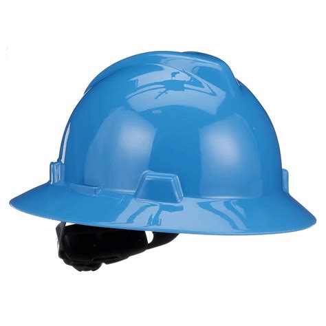 MSA Safety 475368 V-Gard Slotted Full-Brim Hat, Blue, w/Fas-Trac III ...