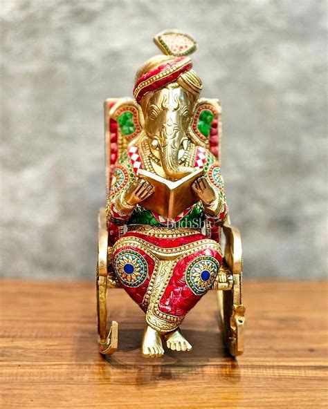 Buy Brass Ganesha on Rocking Chair 17" - Budhshiv.com