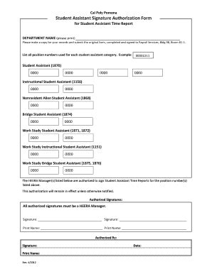 Fillable Online csupomona Student Assistant Signature Authorization ...