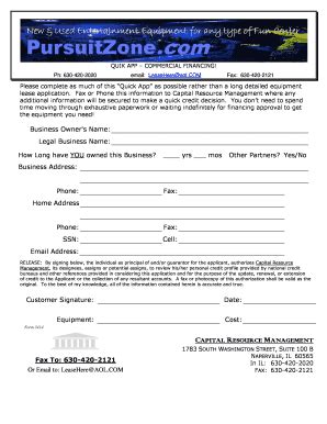 Fillable Online Commercial Financing Form Download - Pursuit Zone Fax ...
