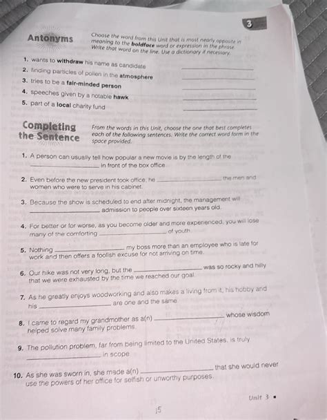 Solved: Antonyms Choose the word from this Unit that is most nearly ...