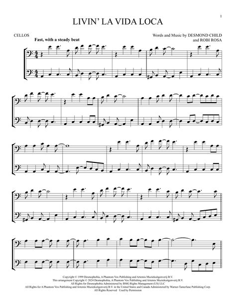 Livin' La Vida Loca by Ricky Martin Sheet Music for Cello Duet at Sheet ...