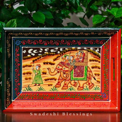 Swadeshi Blessings Wooden Tray for Serving- Handcrafted & Hand-Painted ...