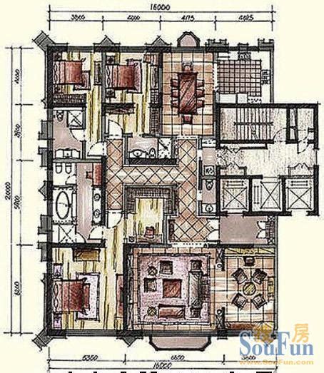 钓鱼台七号院一期A3户型3室2厅4卫1厨347.00㎡-北京房天下