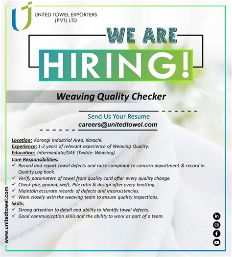 United Towel Exporters Jobs Weaving Quality Checker