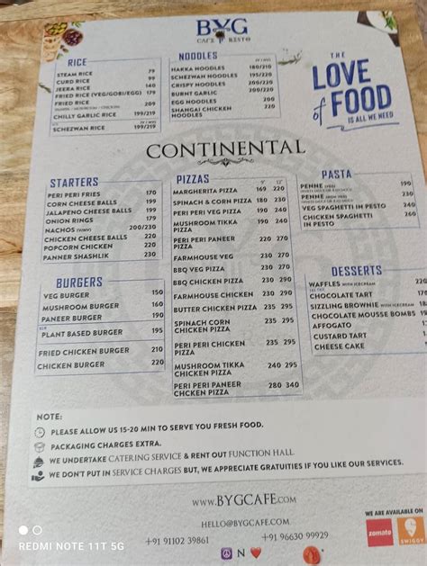 Menu at BYG Cafe n Restaurant, Bengaluru