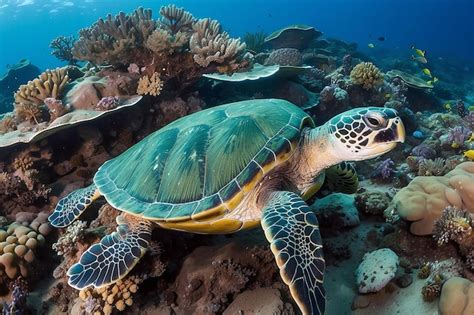 Big green turtle on red sea reefs largest sea turtle species in their ...