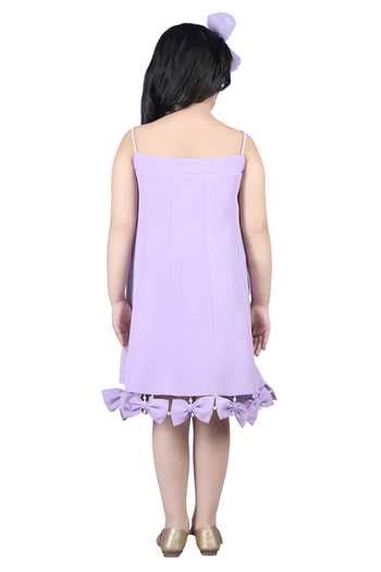 Buy Purple Crepe Bows, Beads Embellished A-line Flared Dress For Girls ...
