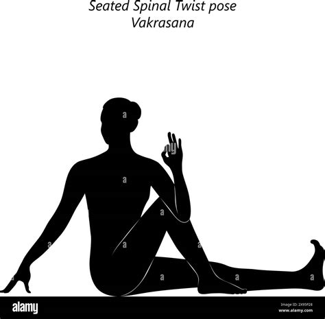 Silhouette of young woman practicing Vakrasana yoga pose. Seated Spinal ...