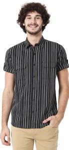 MUFTI Men Striped Casual White, Black Shirt - Buy MUFTI Men Striped ...