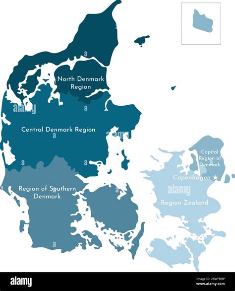 Vector isolated illustration of simplified administrative map of Denmark. Borders and names of ...