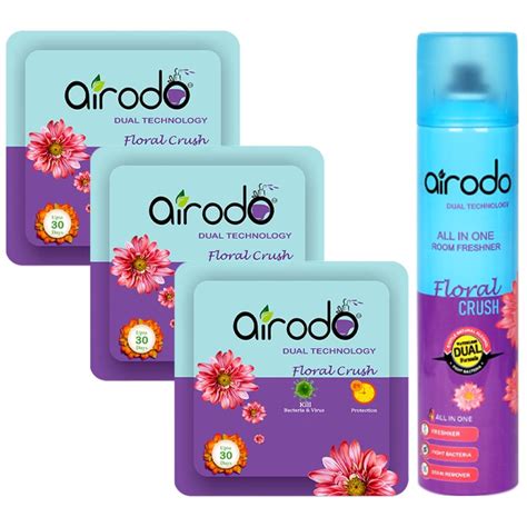 Airodo Air/Room Freshener Floral Crush Pocket Gel & Sprey Combo with ...
