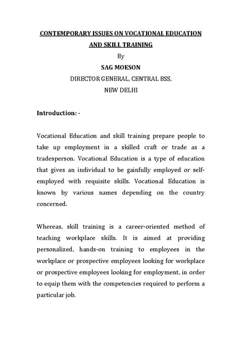 Contemporary Issues ON Vocational Education AND Skill Training ...