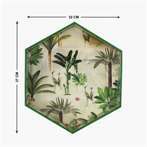 Buy INDIA CIRCUS Herons Garden Printed Hexagon Wooden Serving Tray ...