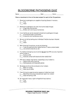 Bloodborne Pathogens Quiz - Blank Fillable Template | Fill Out, Print ...