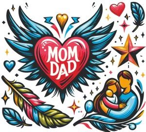 voorkoms Mom and Dad With wing and Heart Temporary Tattoo For Male And ...
