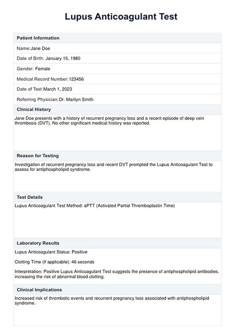 Lupus Anticoagulant Test & Example | Free PDF Download