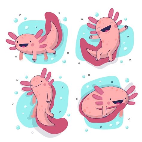 Schattige marine ajolote-collectie | Gratis Vector