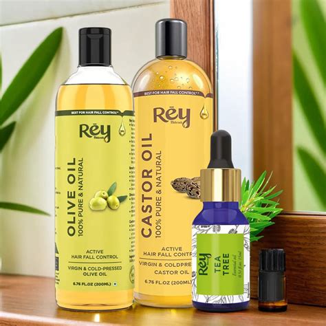 Buy Rey Naturals Combo: Castor, Olive & Tea Tree Oils for Hair